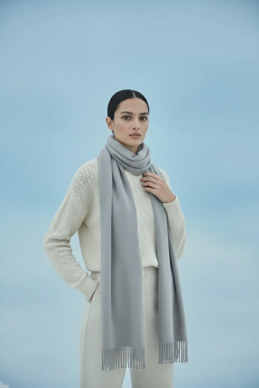 Plain Cashmere Scarves - Ash Grey - Image 2