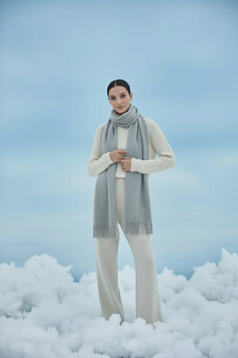 Plain Cashmere Scarves - Ash Grey - Image 3
