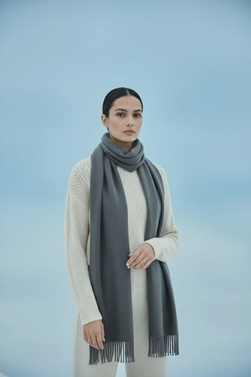 Plain Cashmere Scarves - Charcoal - Image 3
