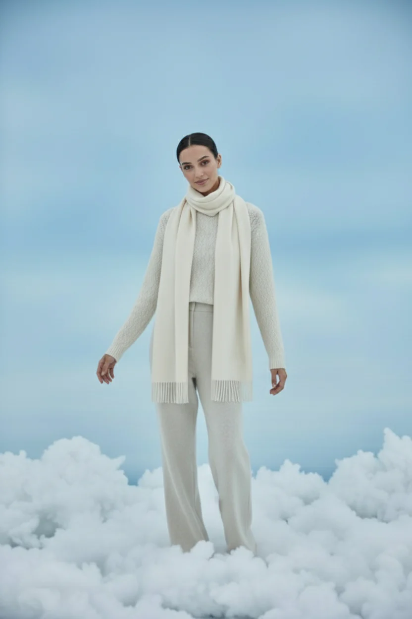 Plain Cashmere Scarves - Off White - Image 5
