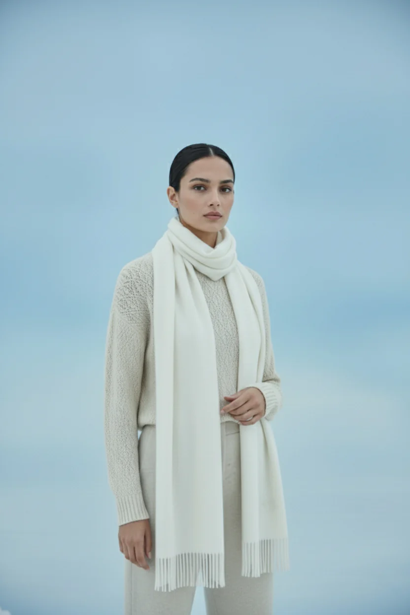 Plain Cashmere Scarves - White - Image 2