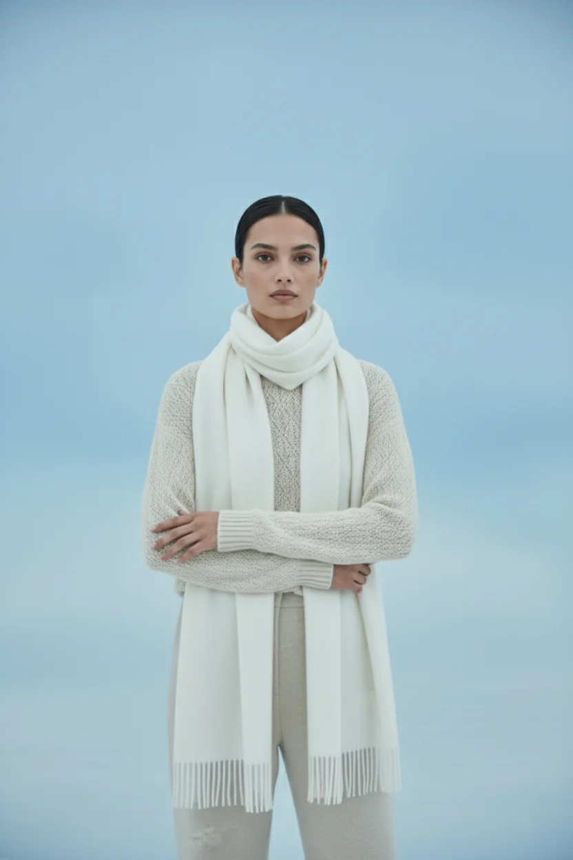 Plain Cashmere Scarves - White - Image 4