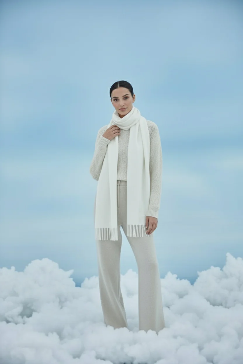 Plain Cashmere Scarves - White - Image 5