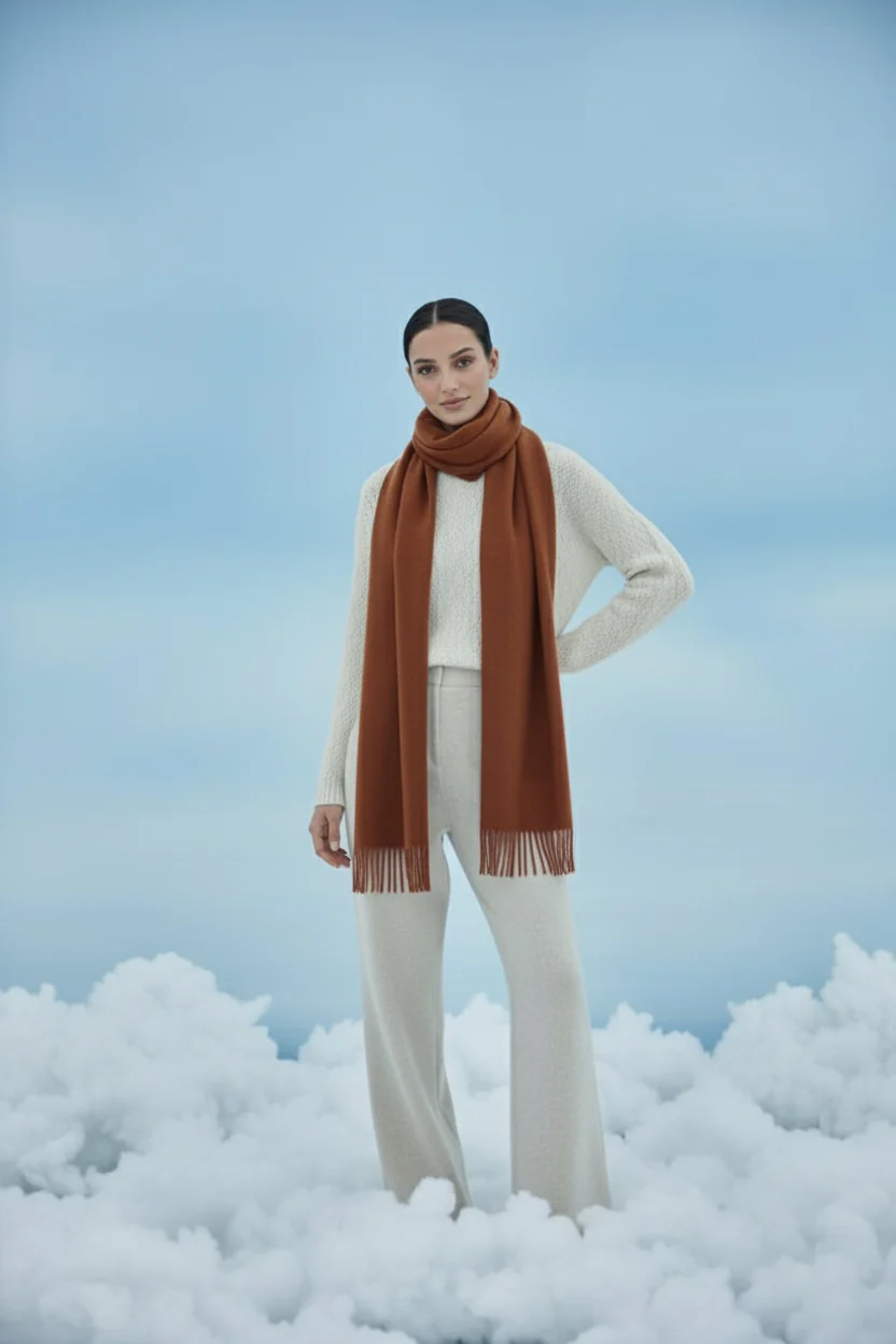 Plain Cashmere Scarves - Rust - Image 4