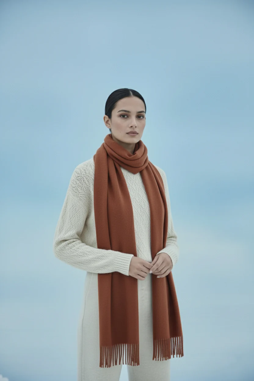 Plain Cashmere Scarves - Rust - Image 5