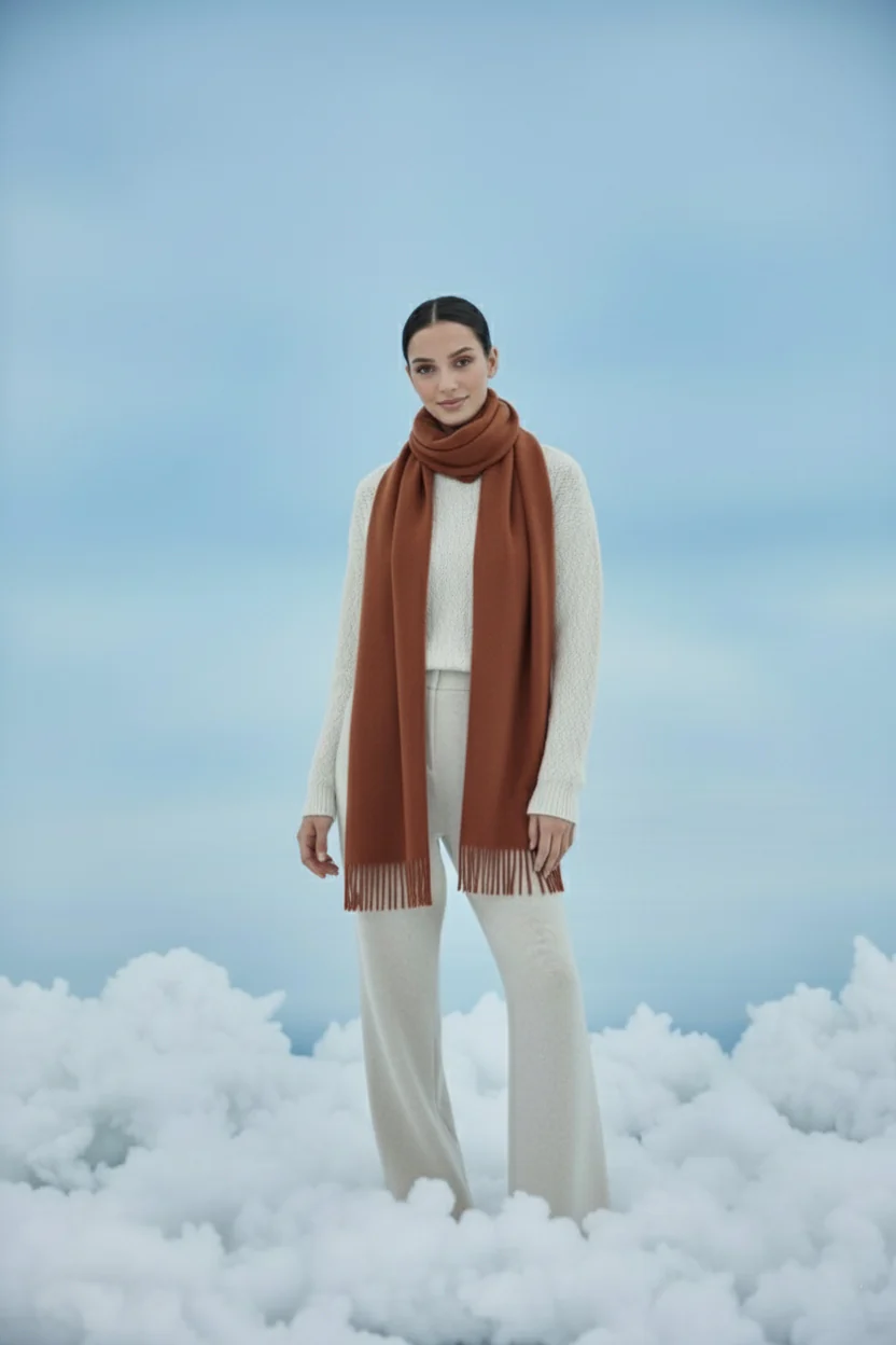 Plain Cashmere Scarves - Rust - Image 6