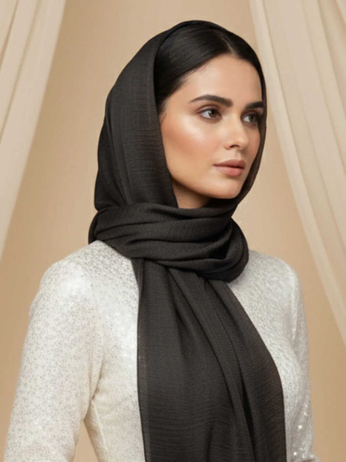 Soft Tissue Silk Hijab - Black - Image 2