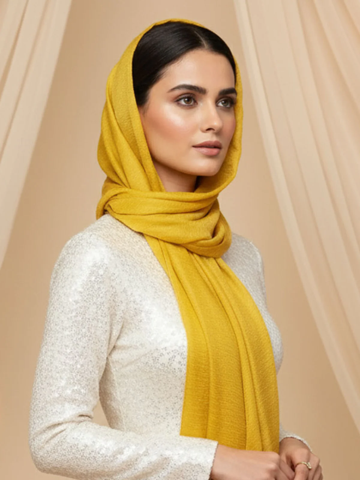 Soft Tissue Silk Hijab - Mustard Yellow - Image 2