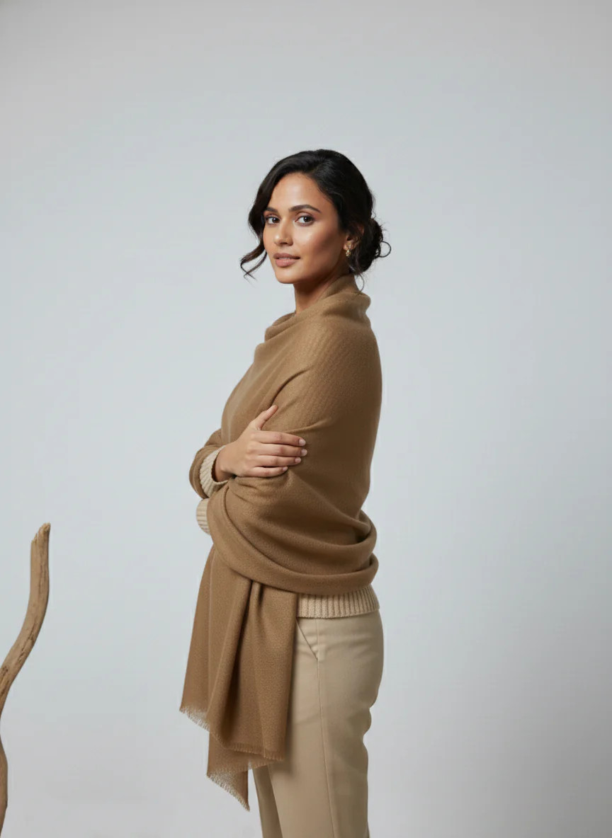 Veloria Wool Shawl - Camel - Image 2