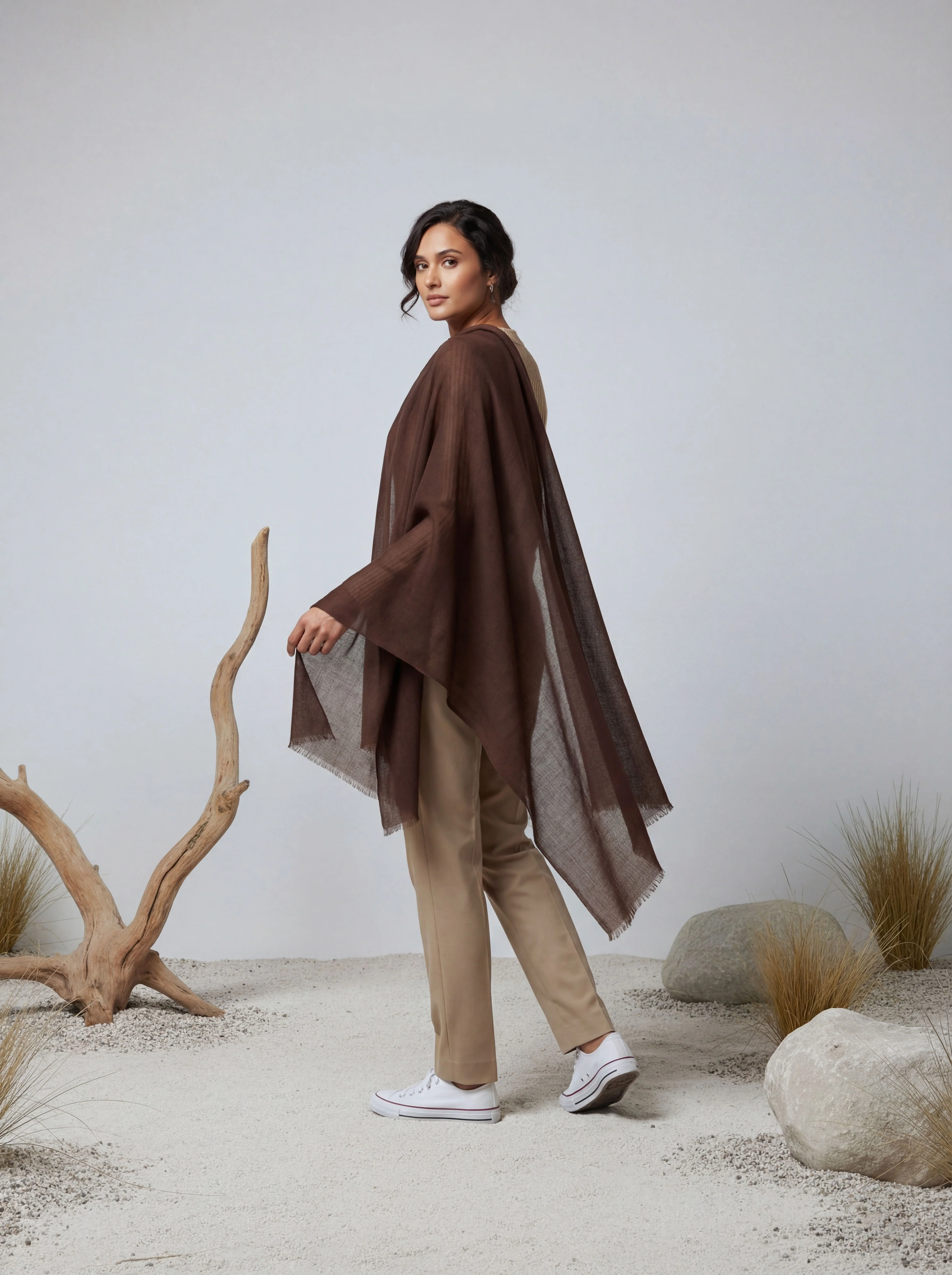 Veloria Wool Shawl - Dark Brown - Image 2