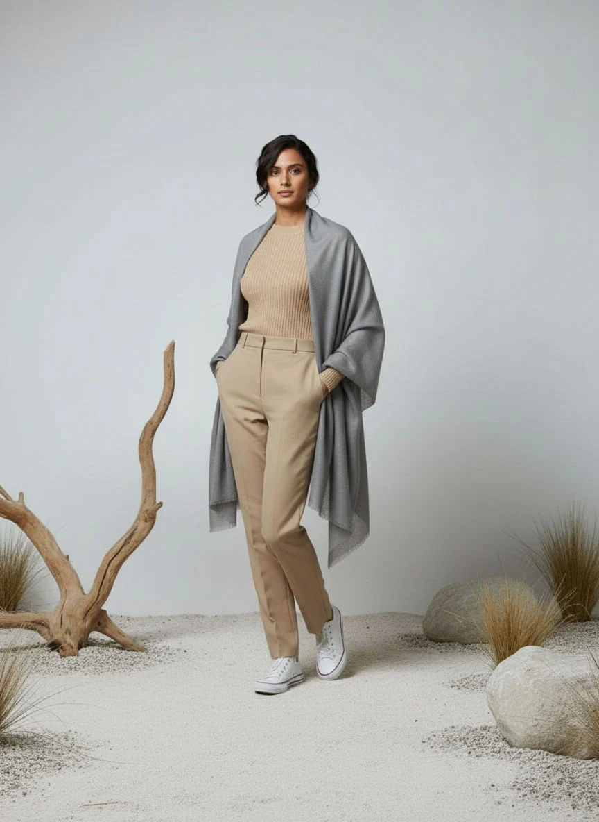 Veloria Wool Shawl - Light Grey