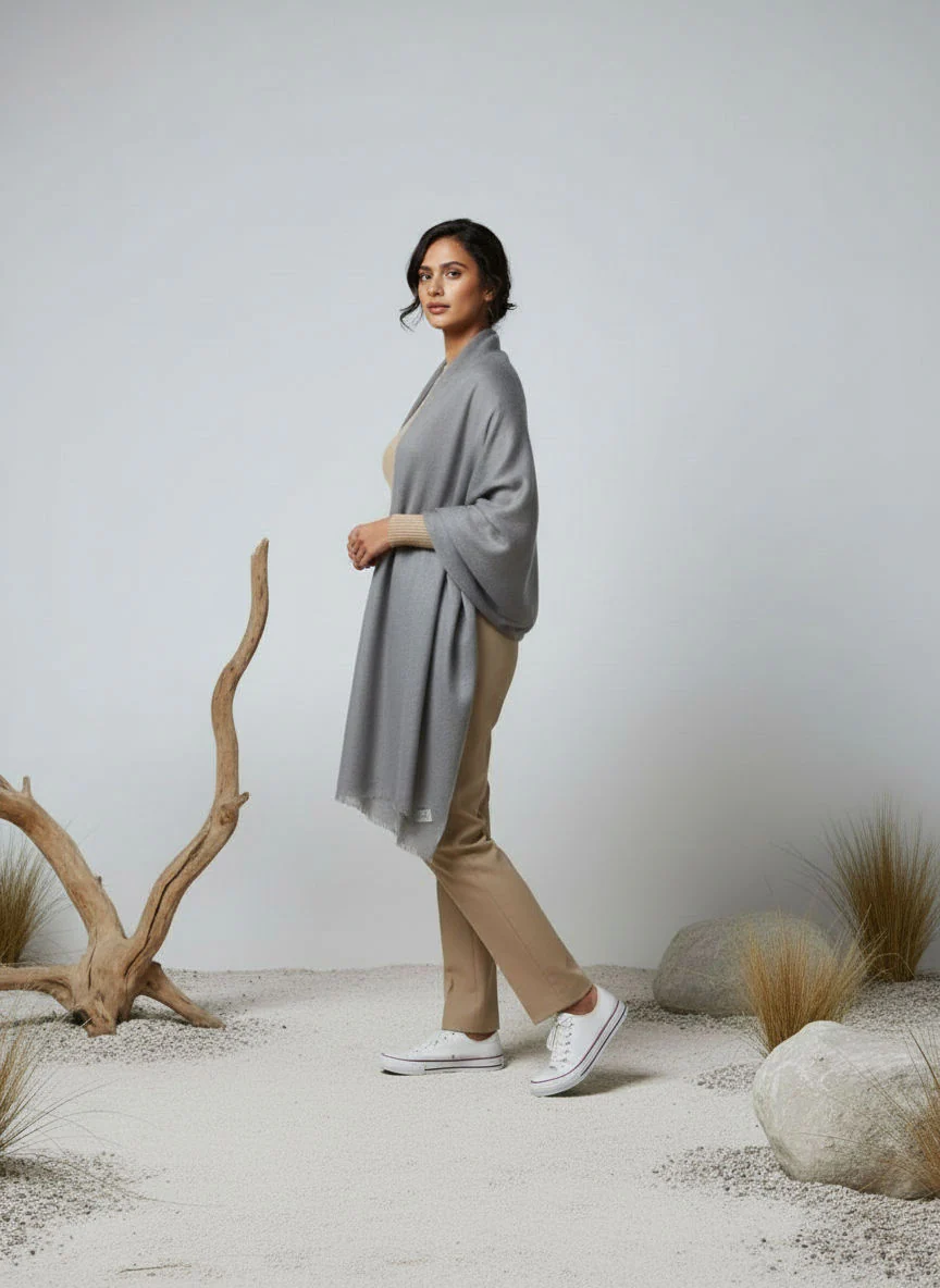 Veloria Wool Shawl - Light Grey - Image 2