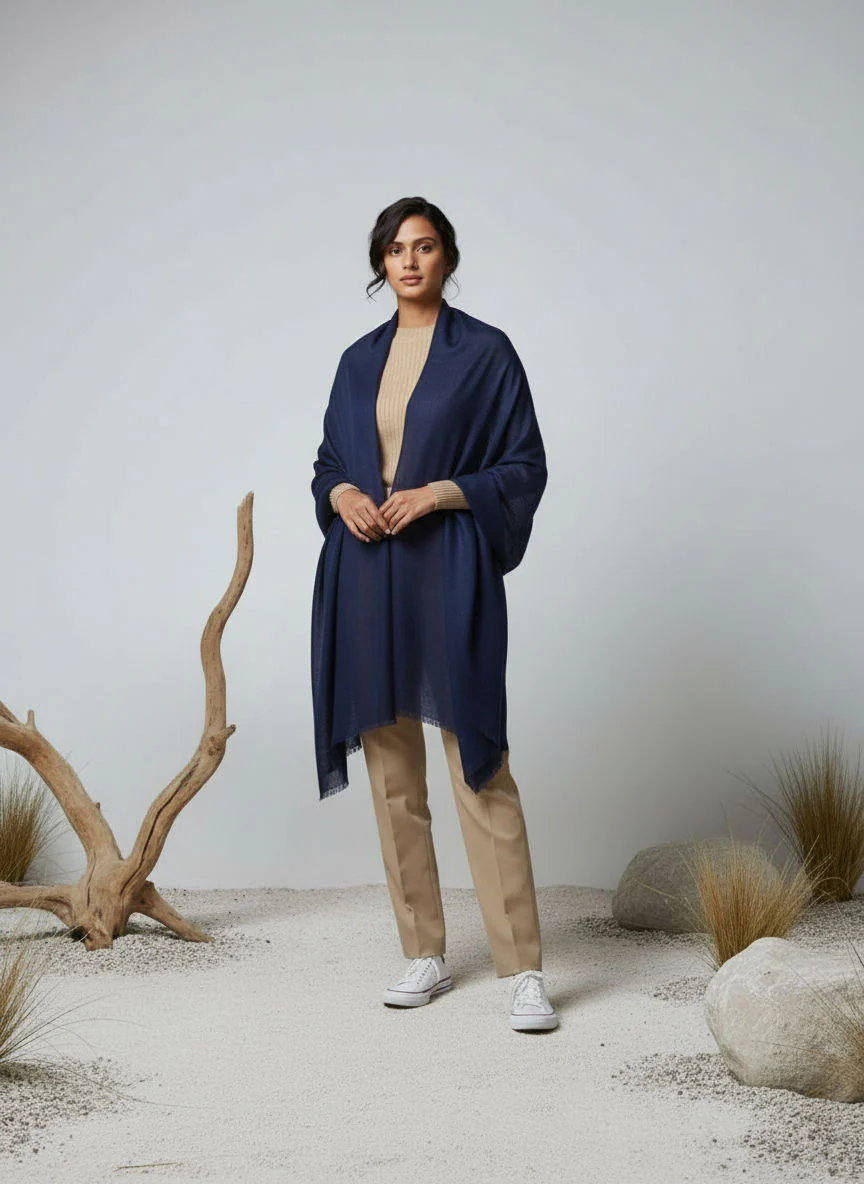 Veloria Wool Shawl - Navy Blue - Image 2