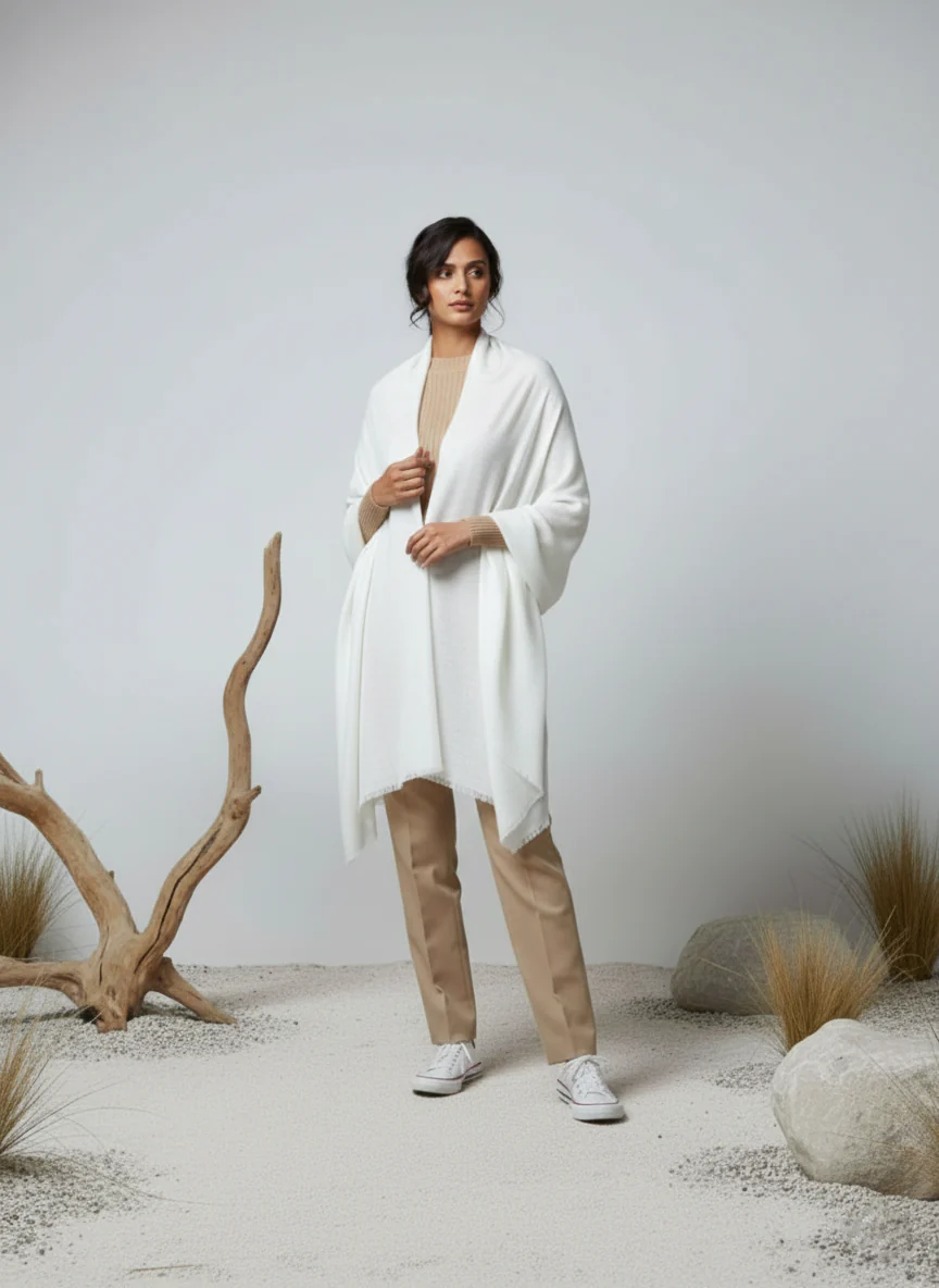 Veloria Wool Shawl - Off White - Image 2