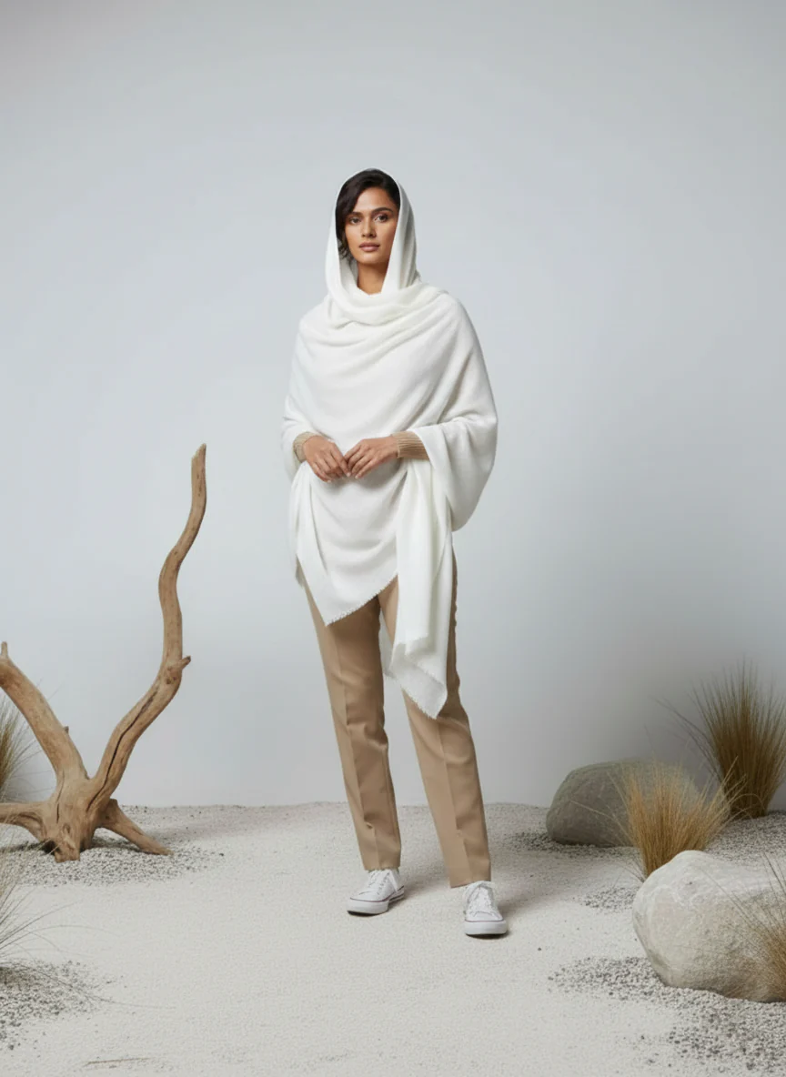 Veloria Wool Shawl - Off White - Image 3