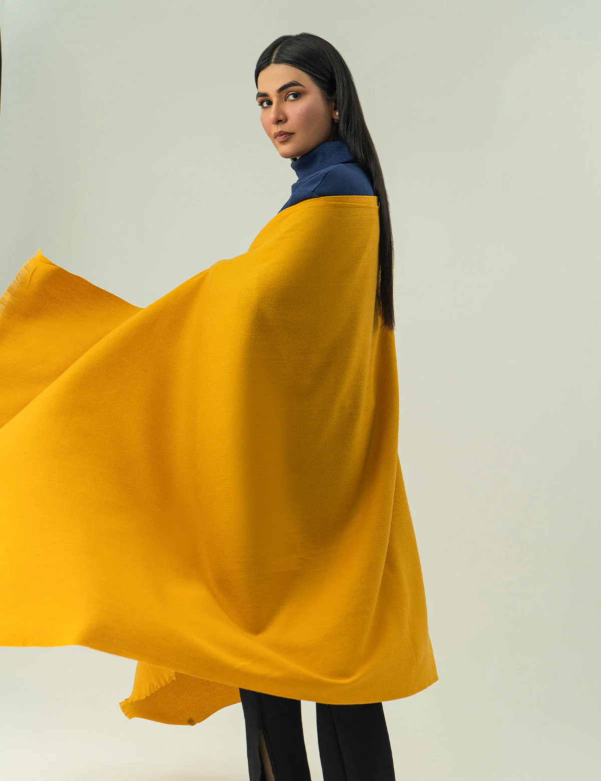Woolen Cashmere Shawl - Mustard - Image 4